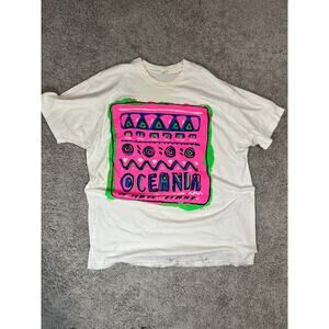 Vintage 90s "Oceana" white t-shirt bright pink and neon green
